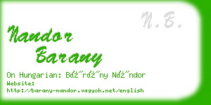 nandor barany business card